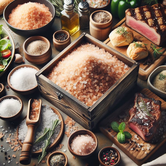 "Close-up view of gourmet Mayi Salt's artisanal smokey salt sprinkled on a wooden spoon, enhancing the flavor of culinary dishes"