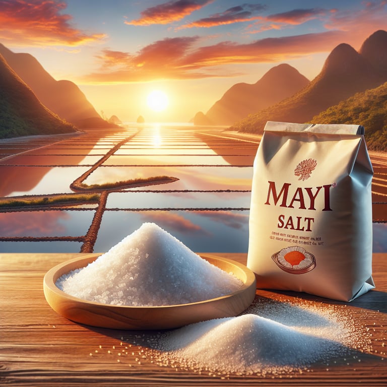 "Close-up view of Mayi Salt crystals, a natural and unrefined alternative to Redmond's Real Salt, showcasing its unique texture and color"