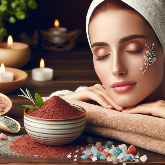 "Close-up of a smiling person applying Mayi Salt's redmond facial mud mask to unveil natural glow for radiant, healthy skin"