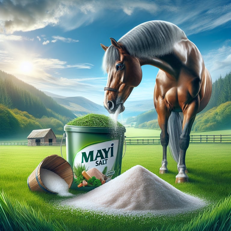 "Healthy horse enjoying Mayi salt supplement as an organic alternative to Redmond Equine products for improved equine health"