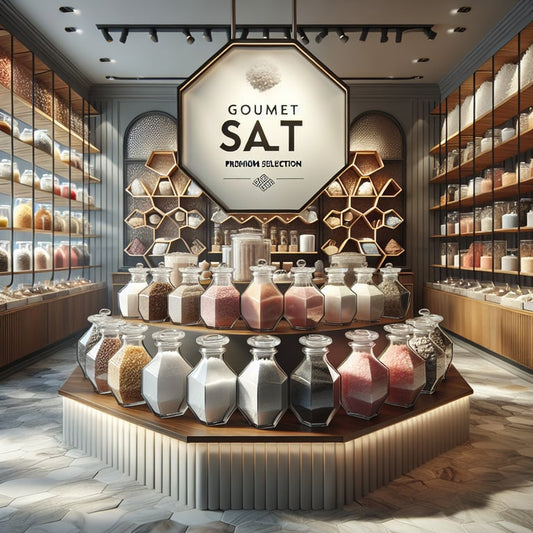 "Shopper selecting from a variety of Mayi Salt's premium salts on shelves, showcasing the purest flavors for a superior salt shopping experience."