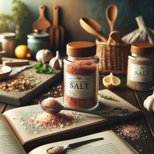 "Jar of Mayi Salt's Redmond-Style Seasoning Salt with an assortment of fresh herbs and spices highlighting the robust, all-natural flavors for gourmet cooking."