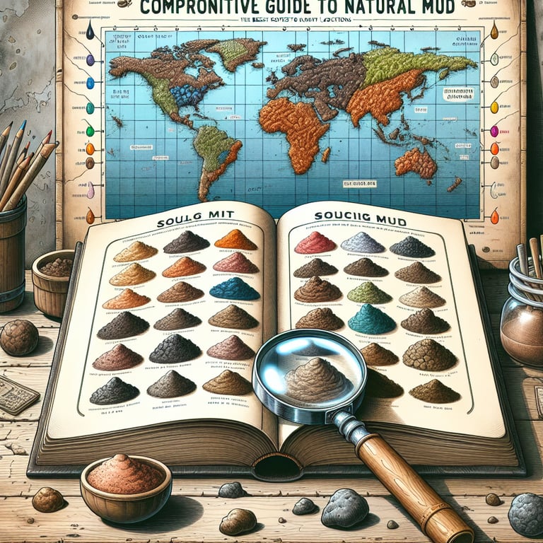 "Map and sample of various natural mud locations highlighted in Mayi Salt's Guide on where to find the best quality mud for wellness and beauty."