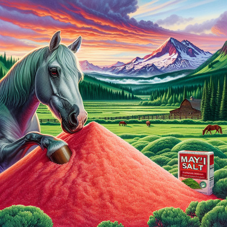 "Equine enjoying Redmond Horse Salt lick - Mayi Salt's natural mineral product for optimal horse health"