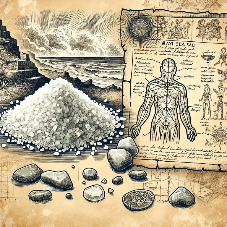 "Close-up of Mayi Salt's Ancient Sea Salt crystals beside Redmond's traditional sea salt, highlighting a healthy alternative and the benefits of ancient sea salt."