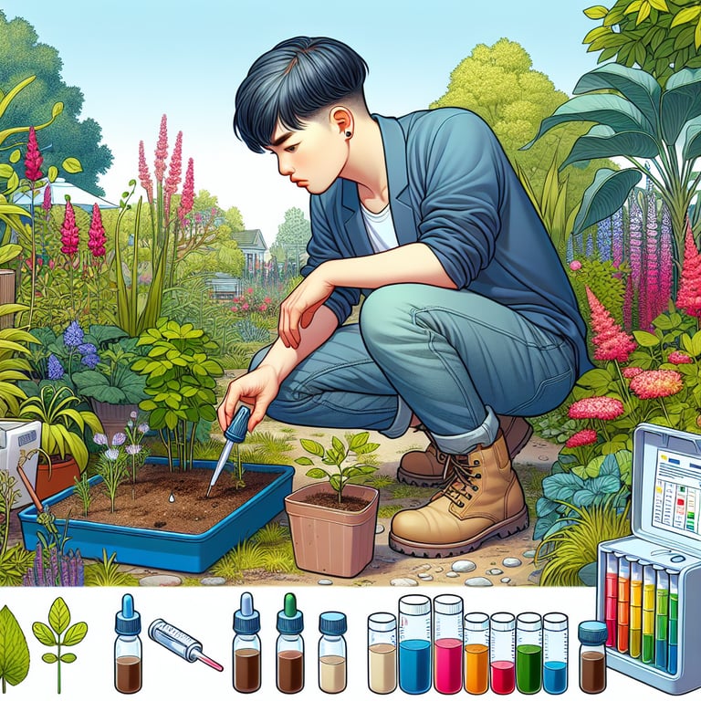 "Expert gardener using a Mayi Salt soil test kit to assess and improve the health of garden soil, featured in 'The Essential Guide to Soil Test Kits'"