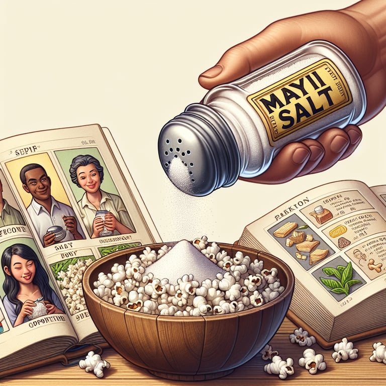 "Close-up view of delicious popcorn seasoned with Mayi Salt, illustrating the Ultimate Guide to what popcorn salt is and how to achieve perfectly seasoned snacks."