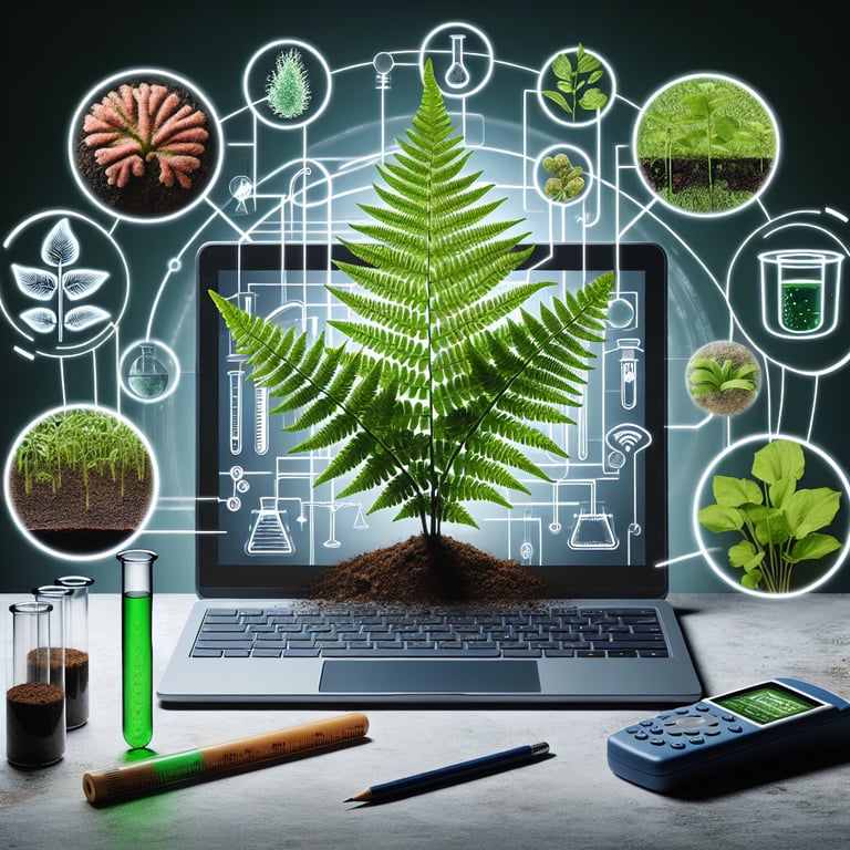 Alt Text: "Illustration of healthy, vibrant plants emerging from a soil sample container, symbolizing Mayi Salt's online soil testing services for enhanced plant health."