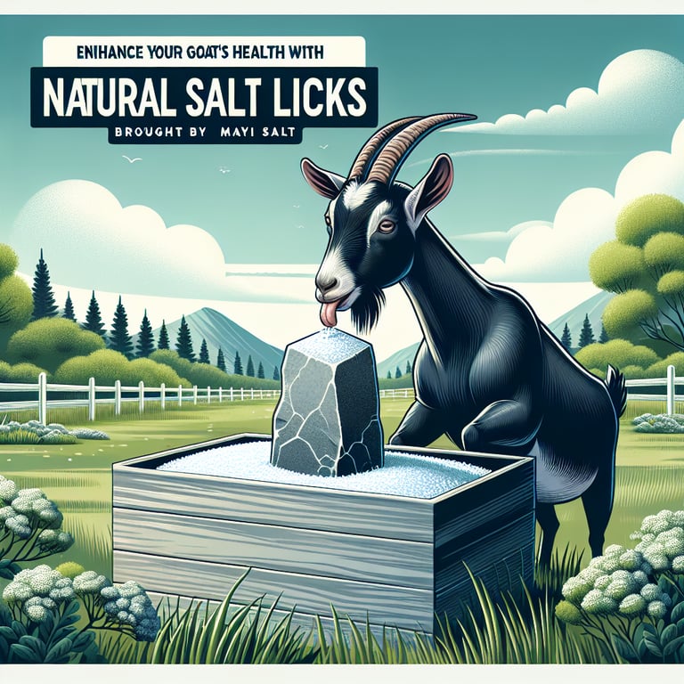 "Goats actively licking natural salt licks provided by Mayi Salt to enhance their health and nutrition as outlined in 'The Essential Benefits of Natural Salt Licks for Goat Health and Nutrition' blog post."