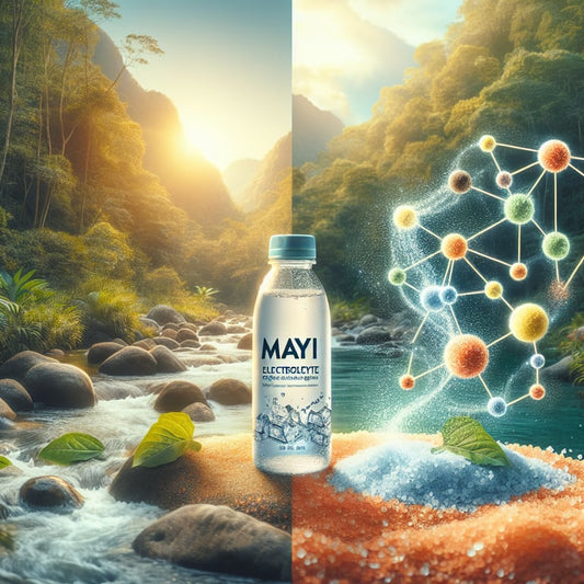 "Person pouring Mayi Salt into water as a natural re lyte electrolyte alternative for optimal hydration"